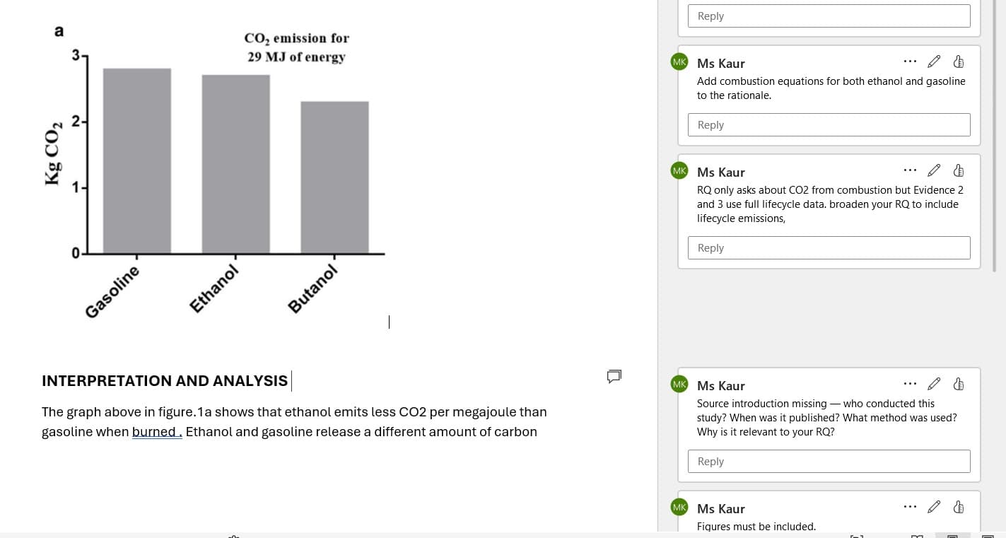 TeachTimeLab draft feedback — Word document with inline teacher comments on the right