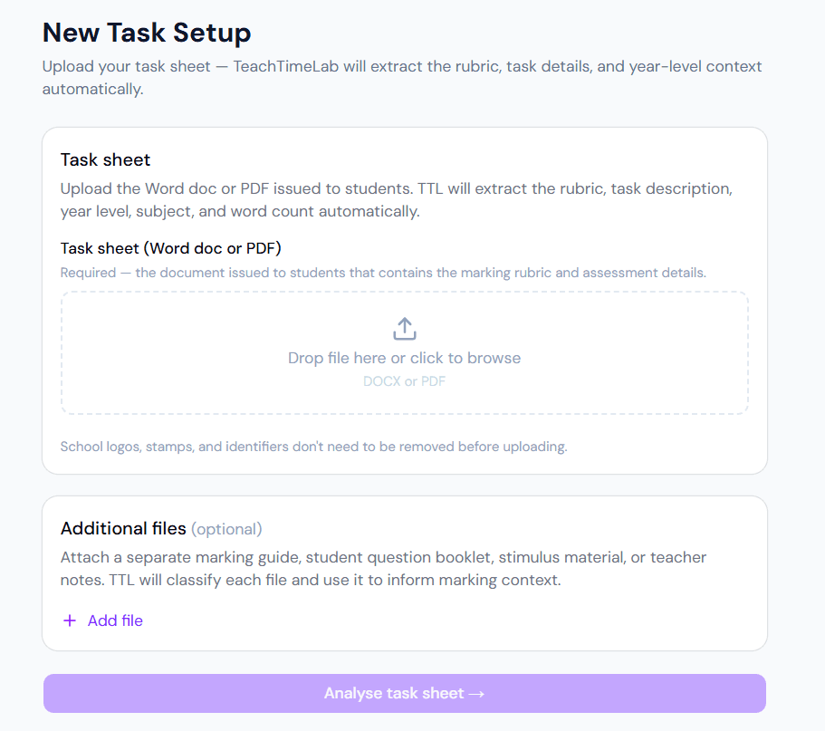 Upload task sheet